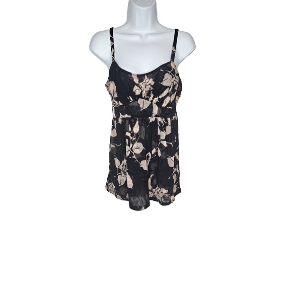 INC International Concepts Retro Romance Black Beige Floral Camisole Top M - Picture 1 of 6